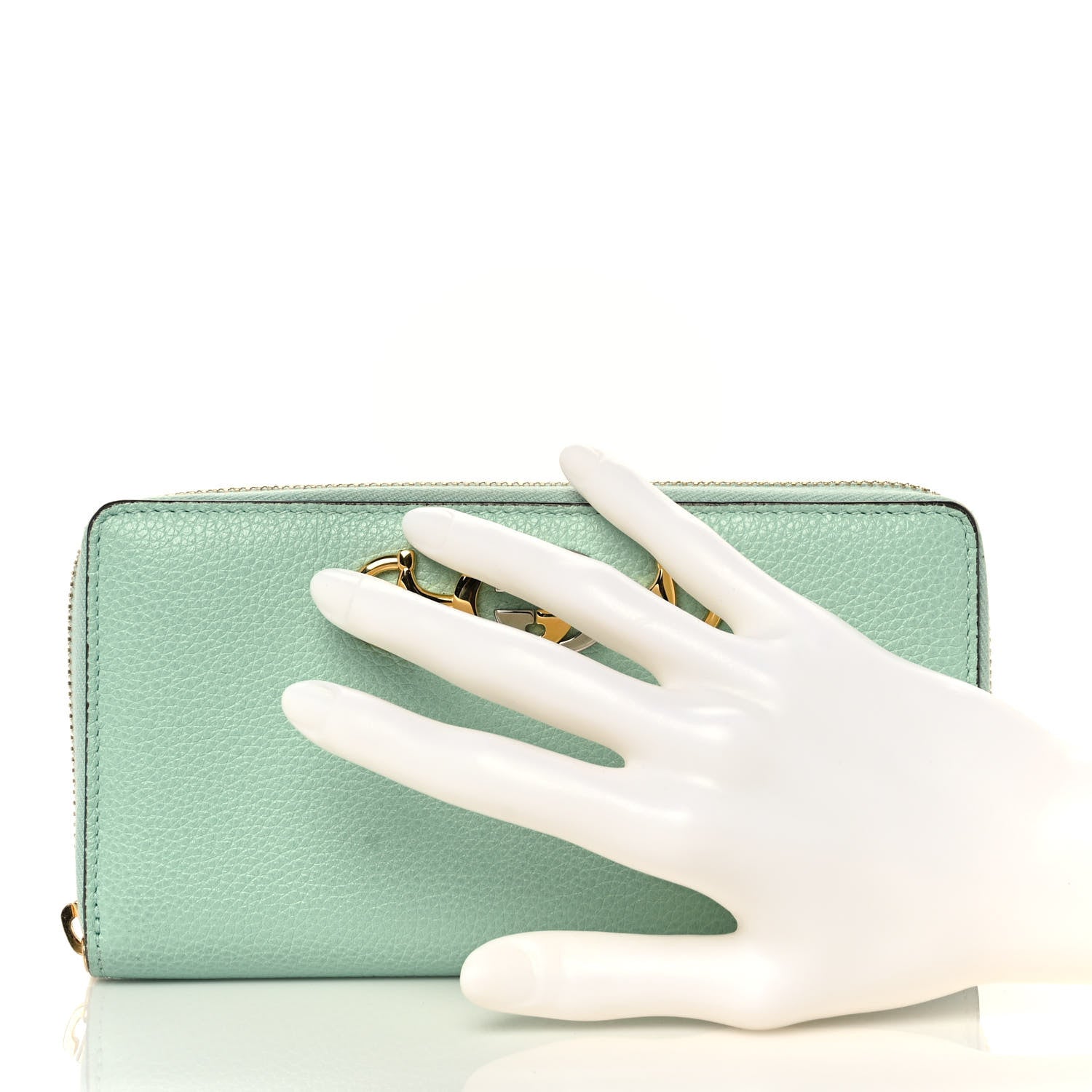 Gucci Posillipo Grain Calfskin Zumi Zip Around Wallet Water Green 2 of 8