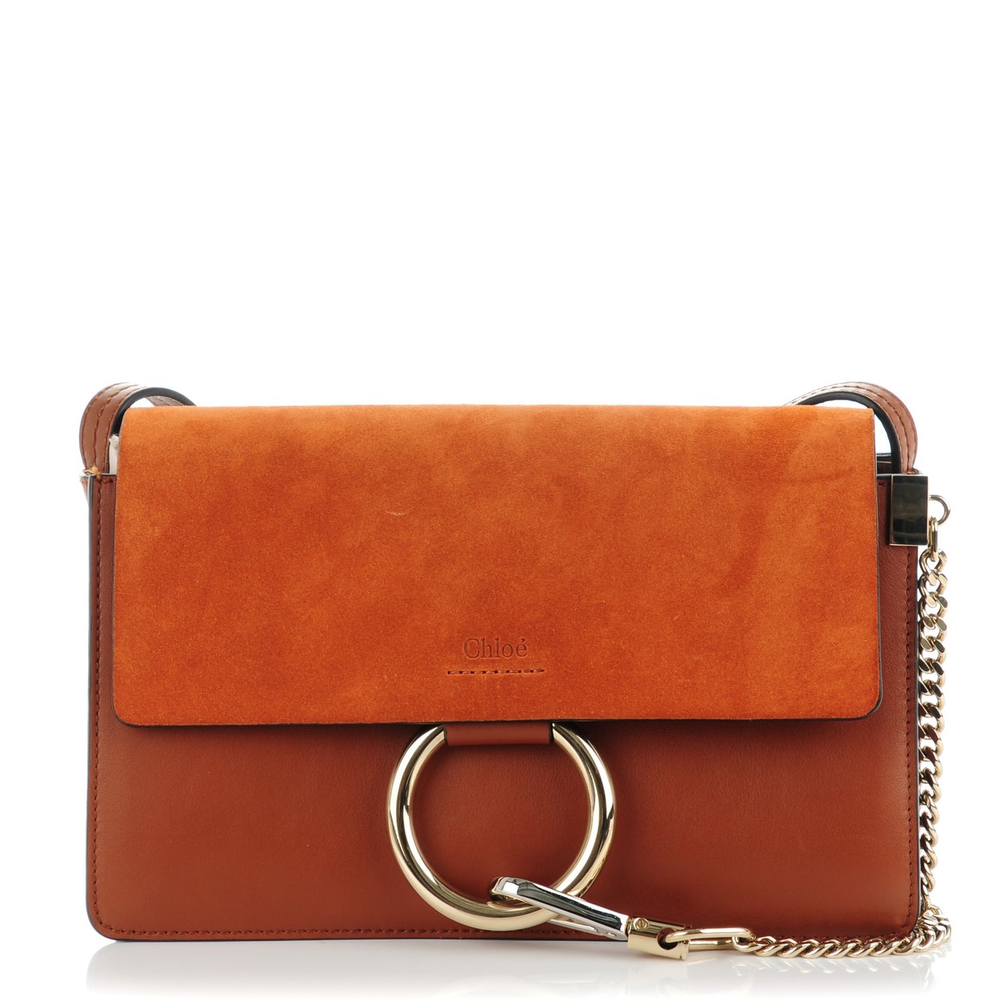 Suede Calfskin Small Faye Shoulder Bag Tobacco