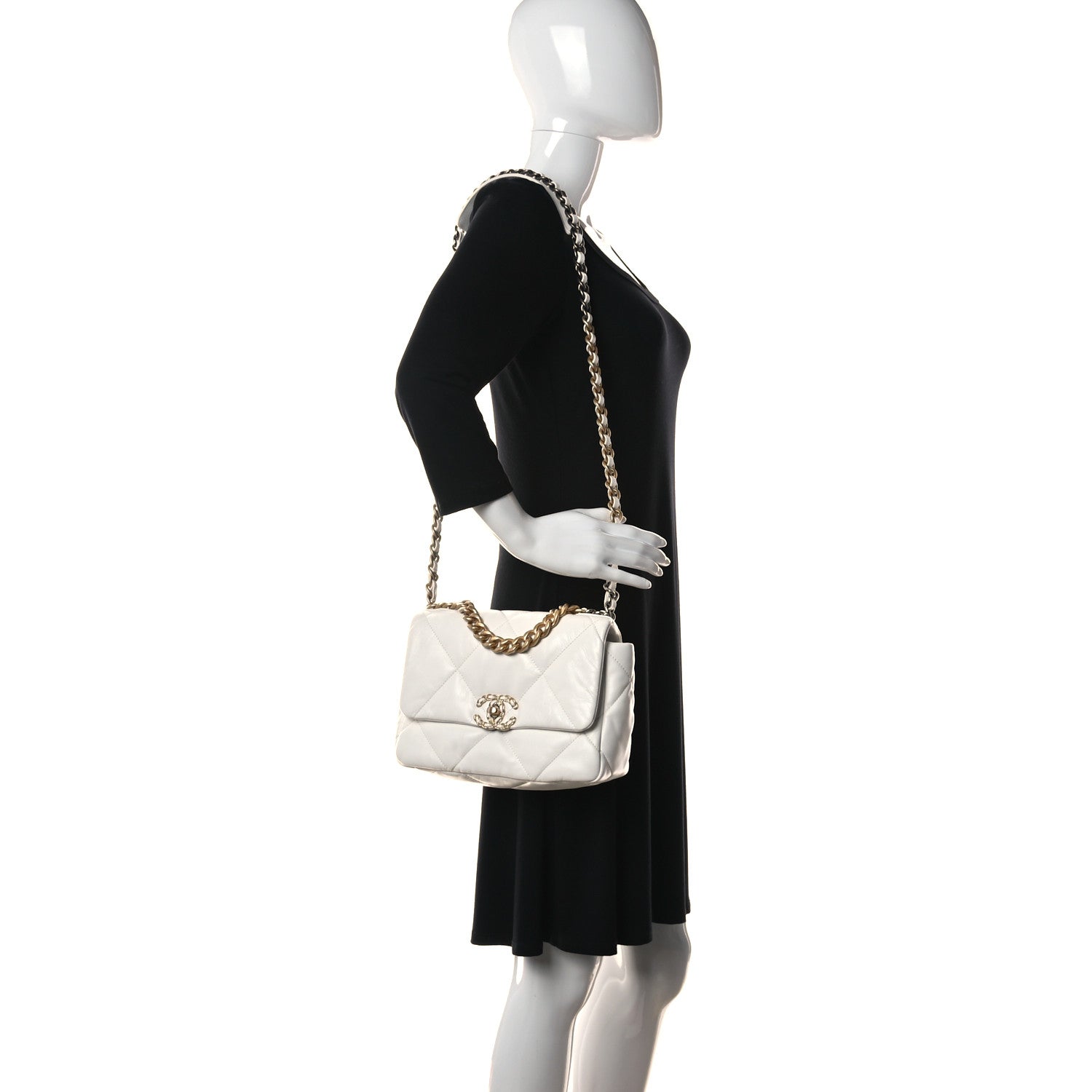 Chanel Shiny Crumpled Calfskin Quilted Medium Chanel 19 Flap White 2 of 10