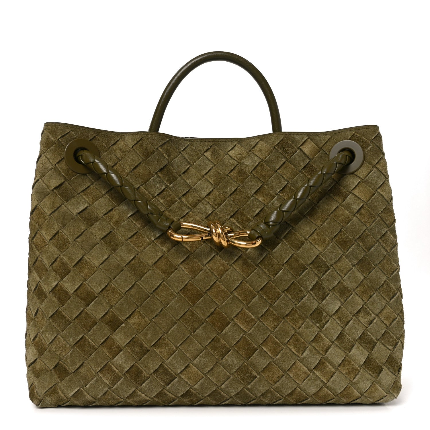 Bottega Veneta Suede Intrecciato Medium Andiamo Shoulder Bag Mud 1 of 9