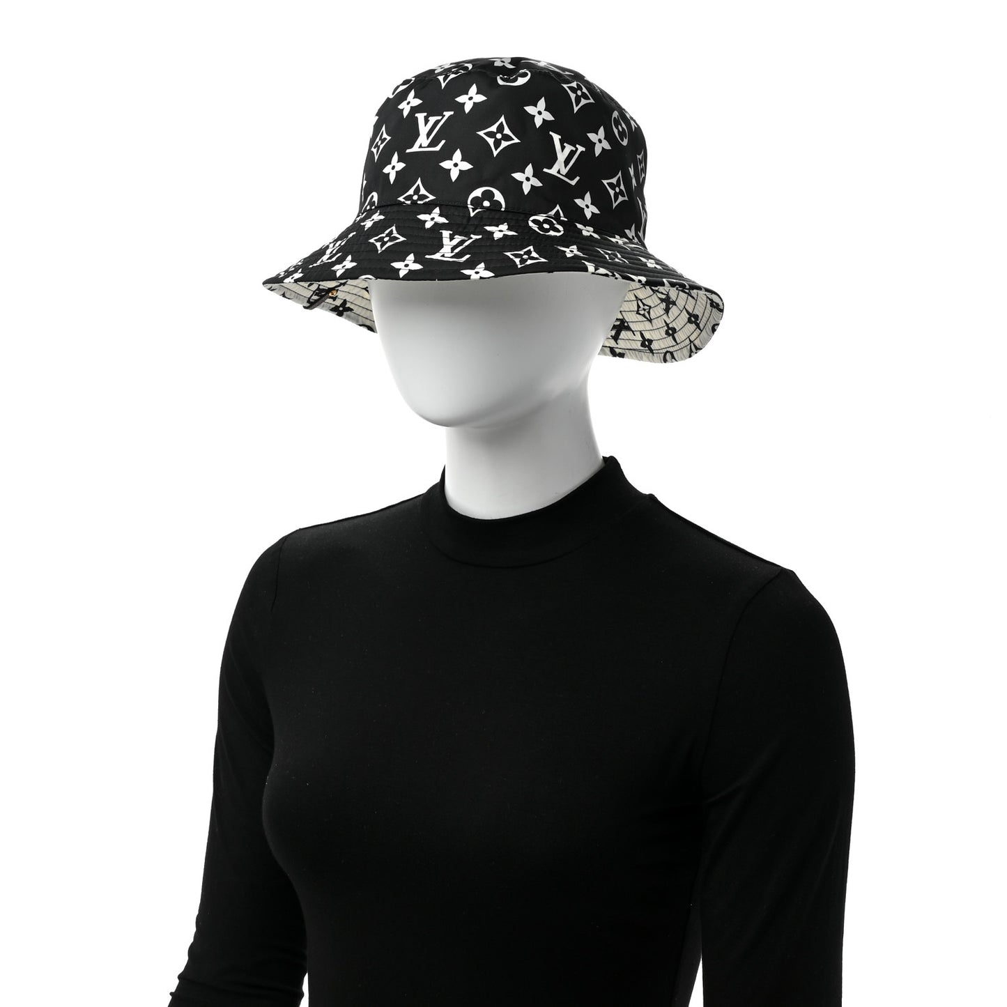 Nylon Monogram Reversible Bob Bucket Hat M Black White