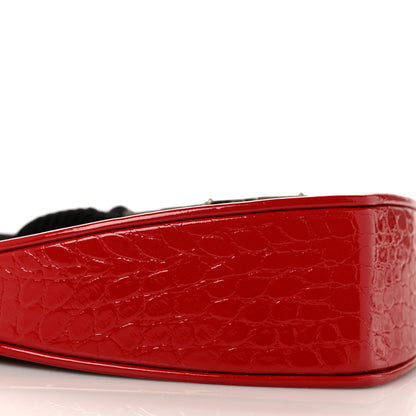 Saint Laurent Patent Crocodile Embossed Sac Coeur Heart Shaped Clutch Red 8 of 11
