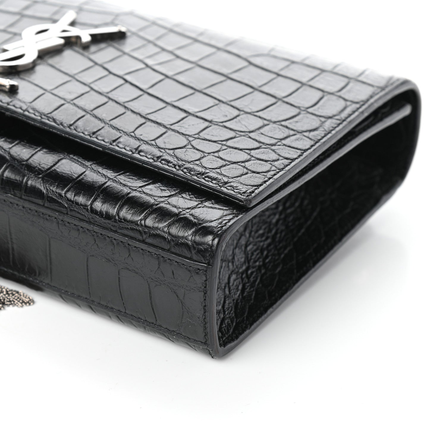 Saint Laurent Calfskin Crocodile Embossed Medium Classic Monogram Kate Tassel Satchel Black 8 of 8