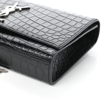Saint Laurent Calfskin Crocodile Embossed Medium Classic Monogram Kate Tassel Satchel Black 8 of 8