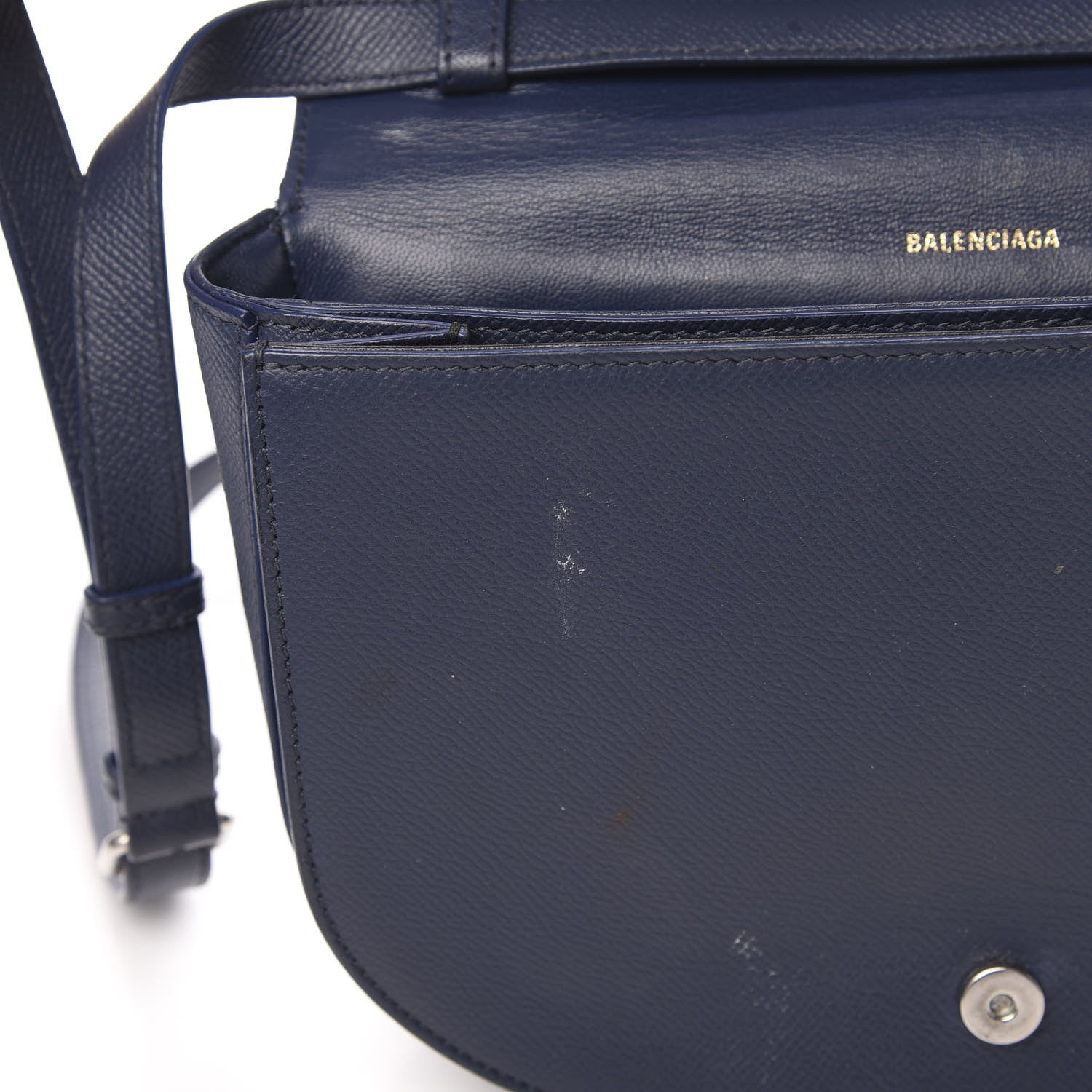 Balenciaga Grained Calfskin Logo Print S Ville Day Bag Bleu Canopee 12 of 16