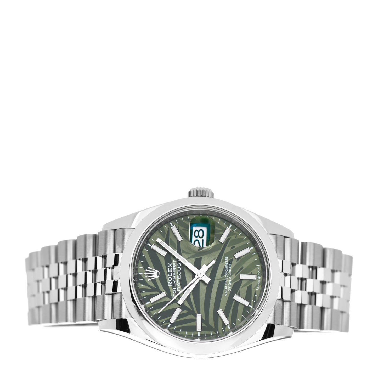 Stainless Steel 36mm Oyster Perpetual Datejust Watch Olive Green Palm 126200