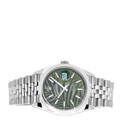Rolex Stainless Steel 36mm Oyster Perpetual Datejust Watch Olive Green Palm 126200 2 of 5