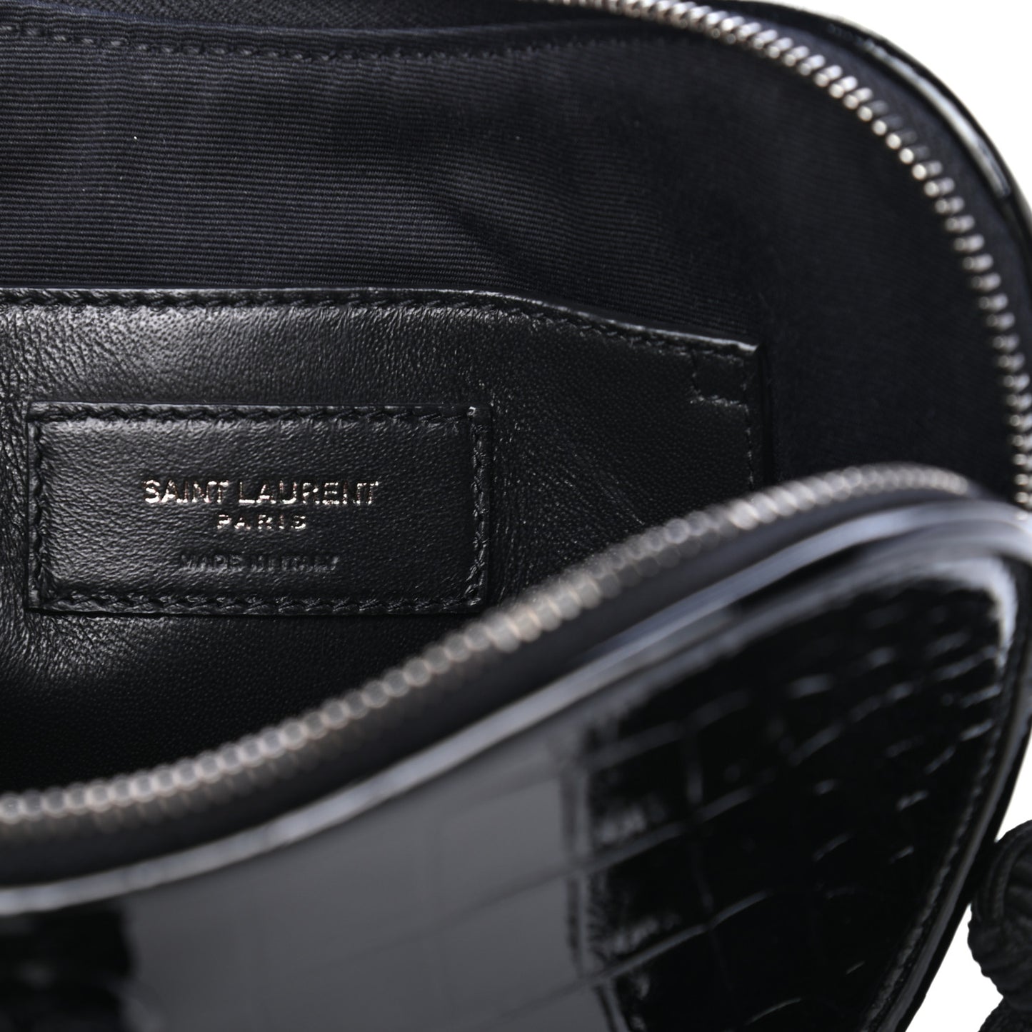 Patent Crocodile Embossed Sac Coeur Heart Shaped Clutch Black