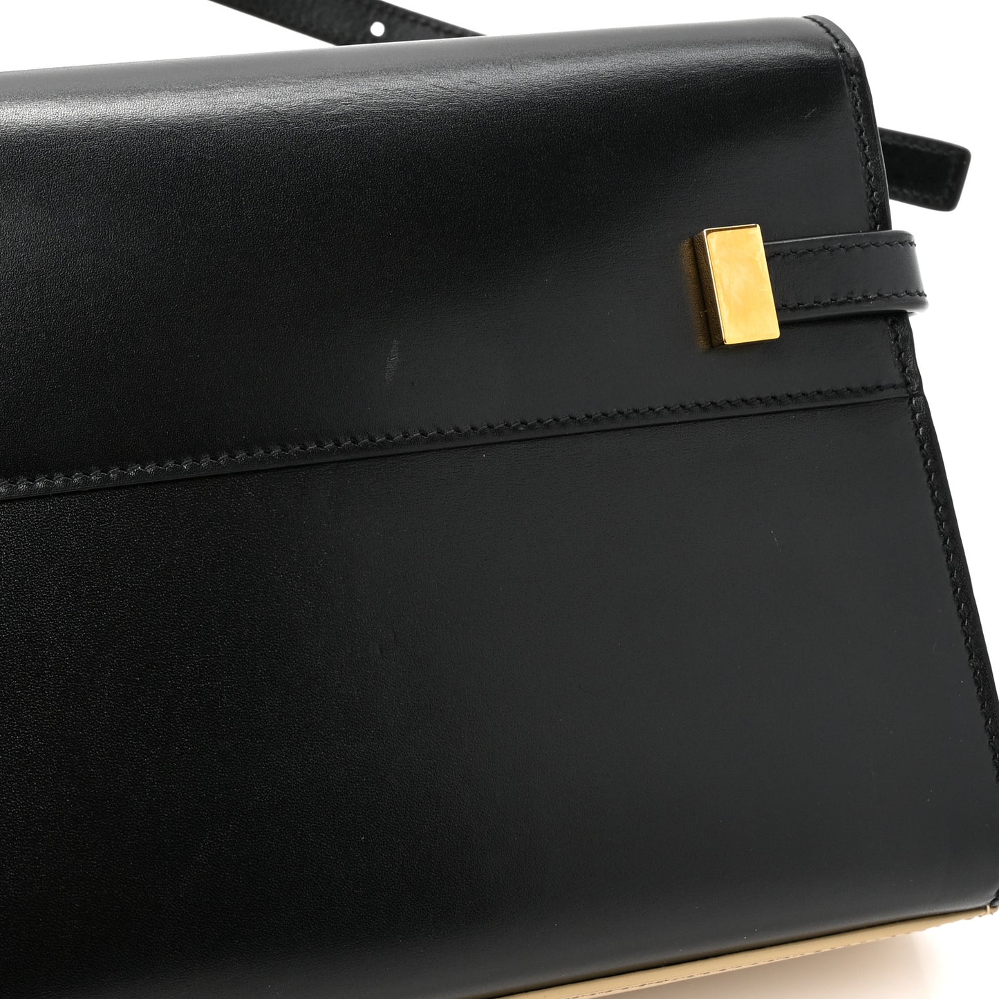 Smooth Calfskin Manhattan Shoulder Bag Black Beige