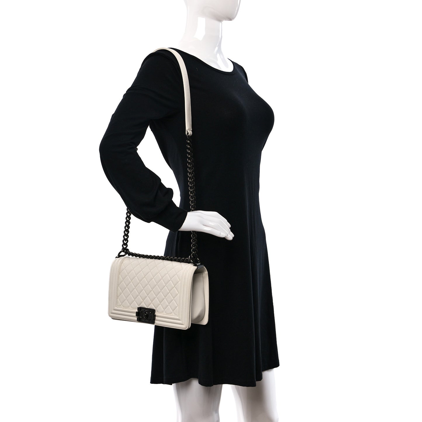 Calfskin Quilted Medium Boy Flap White