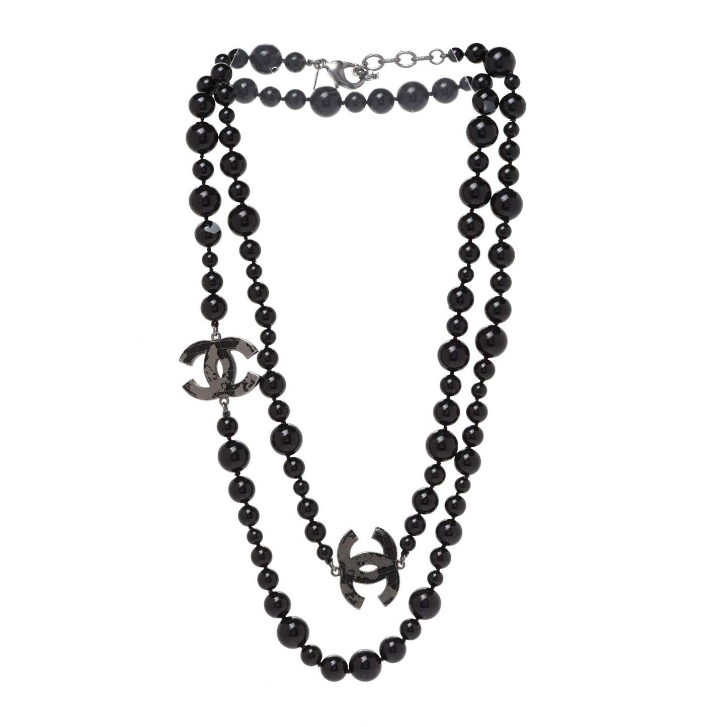 Resin Enamel Beaded CC Map Long Necklace Ruthenium Black