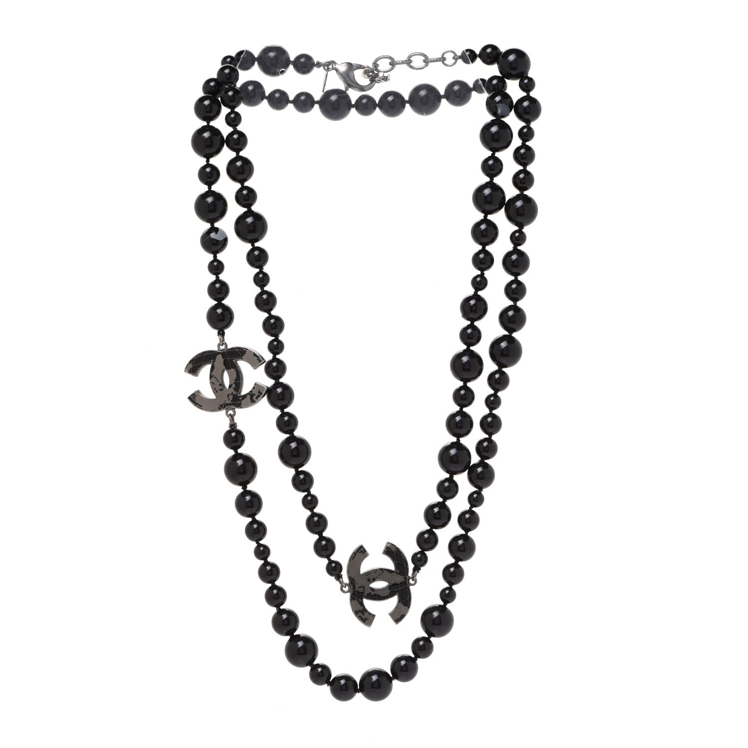 Chanel Resin Enamel Beaded CC Map Long Necklace Ruthenium Black 3 of 7