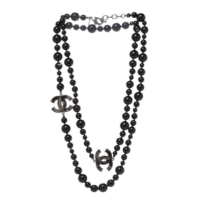 Chanel Resin Enamel Beaded CC Map Long Necklace Ruthenium Black 3 of 7