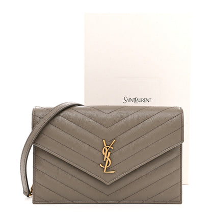 Saint Laurent Grain De Poudre Matelasse Chevron Monogram Envelope Chain Wallet Light Taupe 12 of 12