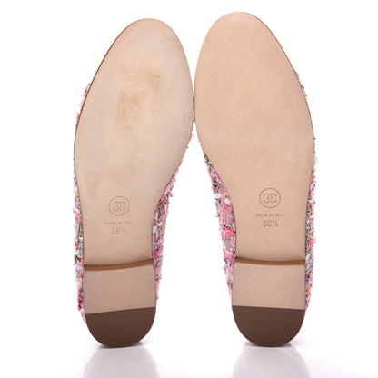 Chanel Tweed Calfskin Cap Toe Ballerina Flats 36.5 Pink 6 of 11
