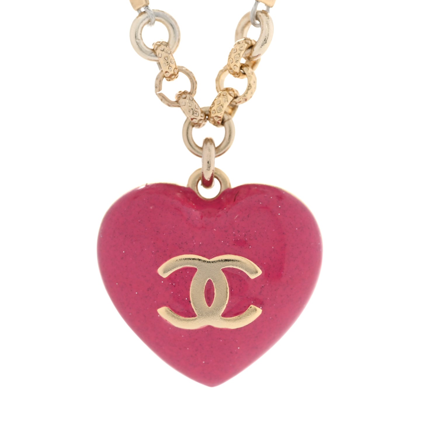 Resin Crystal Pearl Chain Heart CC Drop Necklace Pink White Gold