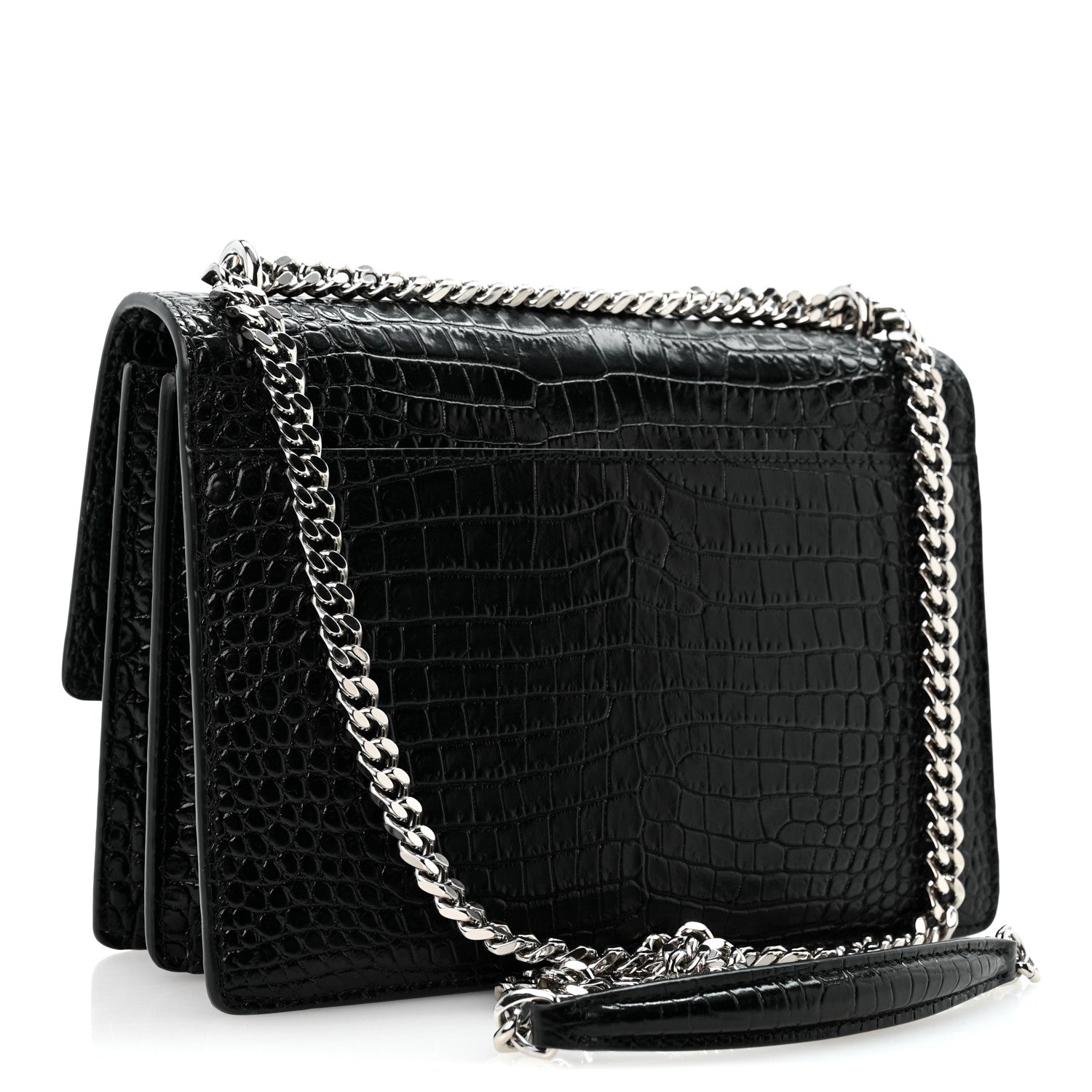 Saint Laurent Calfskin Crocodile Embossed Medium Monogram Sunset Black 3 of 13