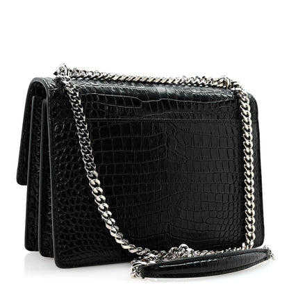 Saint Laurent Calfskin Crocodile Embossed Medium Monogram Sunset Black 3 of 13