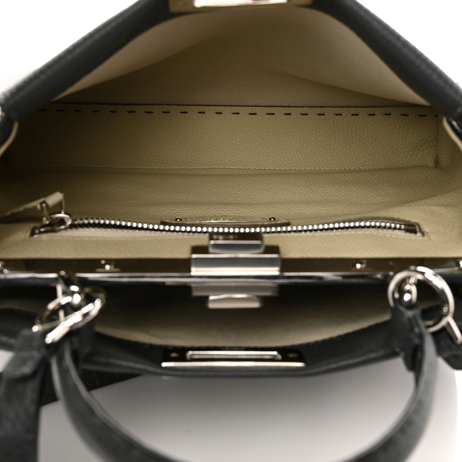 Fendi Cuoio Romano Selleria Bi-Color Medium Peekaboo Iconic Satchel Asfalto Latte 4 of 9
