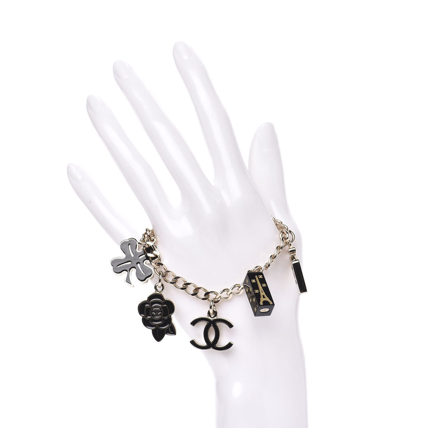 Enamel CC Charm Bracelet Black Gold