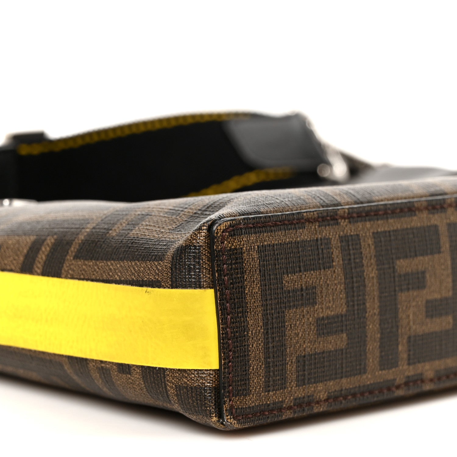 Fendi Glazed Fabric Vitello Liberty FF 1974 Medium East West Messenger Black Sunflower 10 of 11