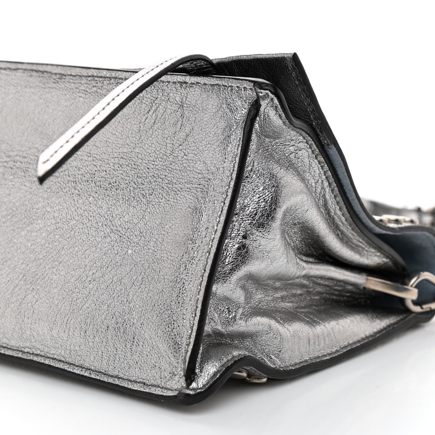 Prada Metallic Glace Calfskin Studded Etiquette Flap Cromo Astrale 10 of 10
