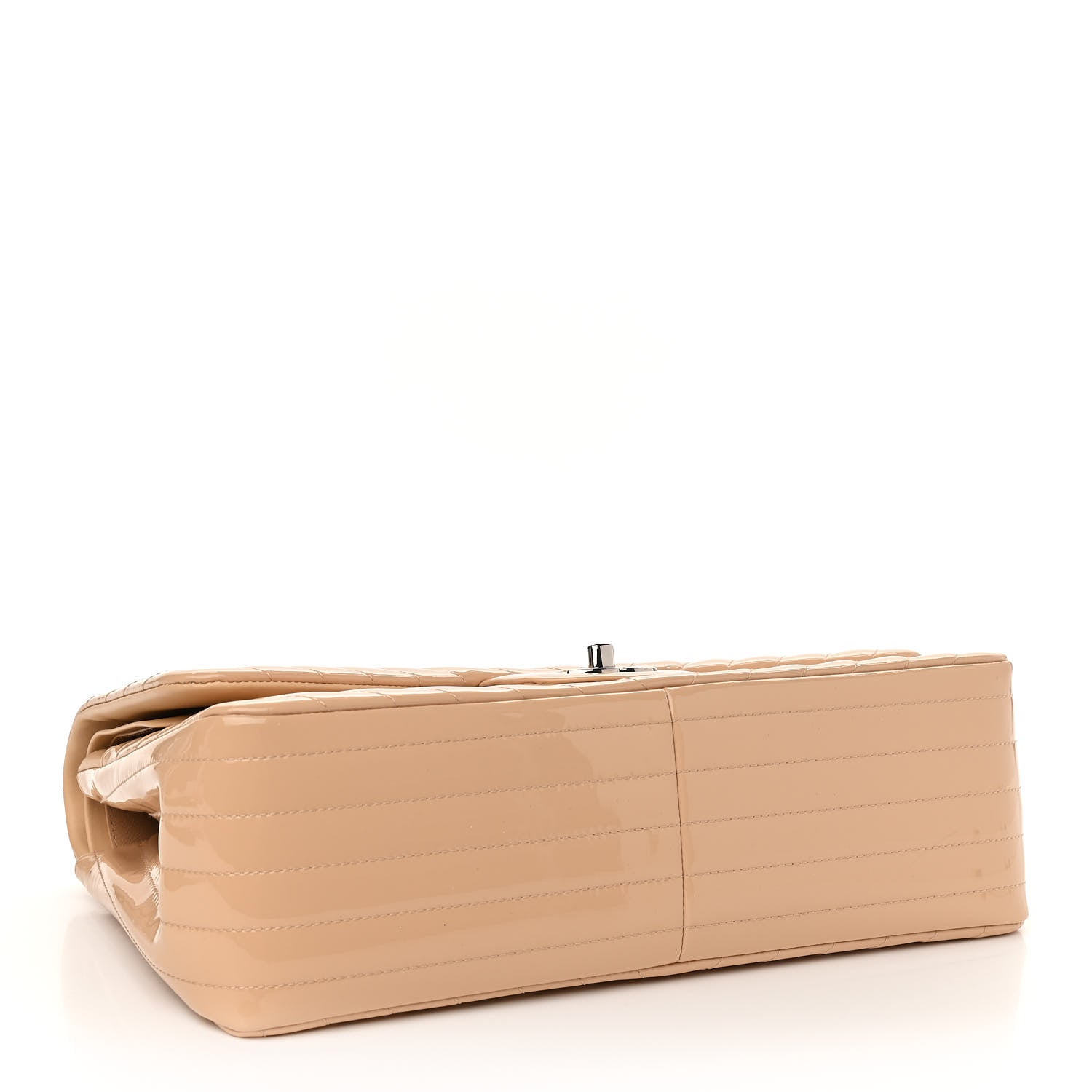 Chanel Patent Chevron Quilted Jumbo Double Flap Beige 4 of 11