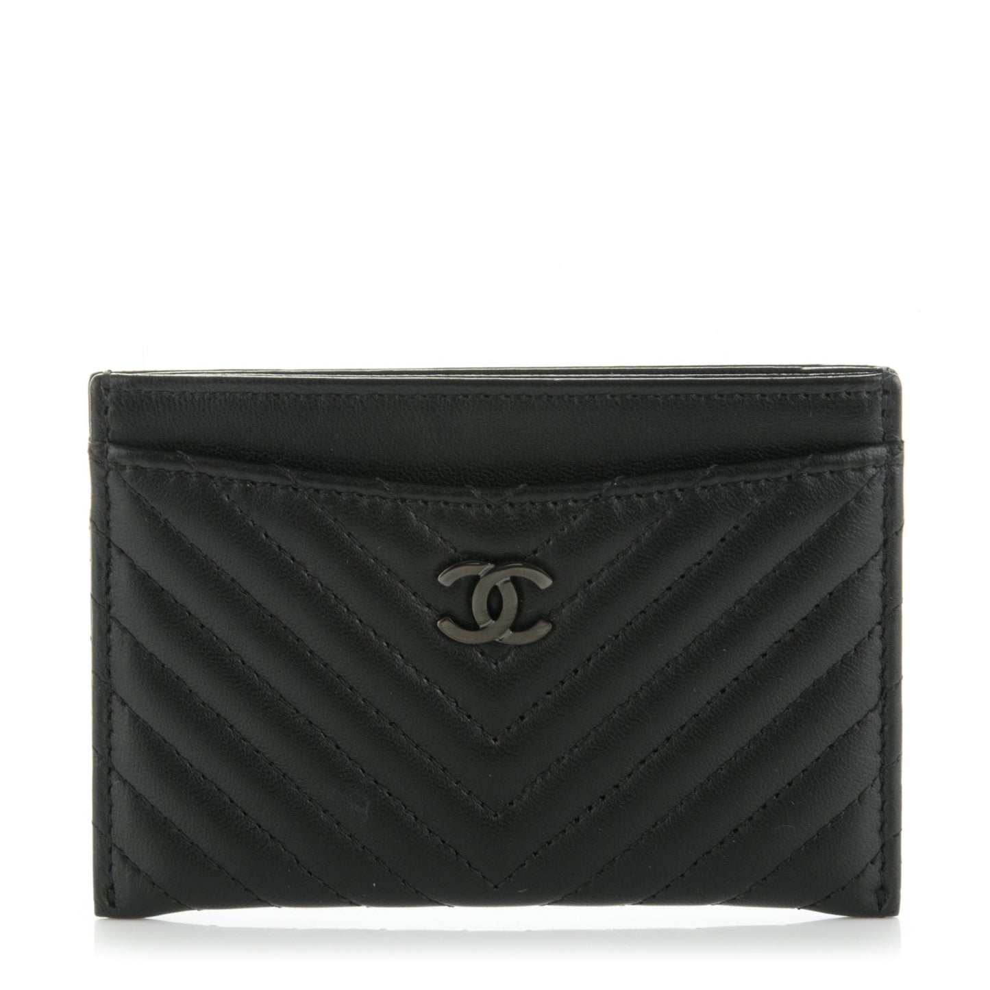 Lambskin Chevron Quilted Card Holder So Black