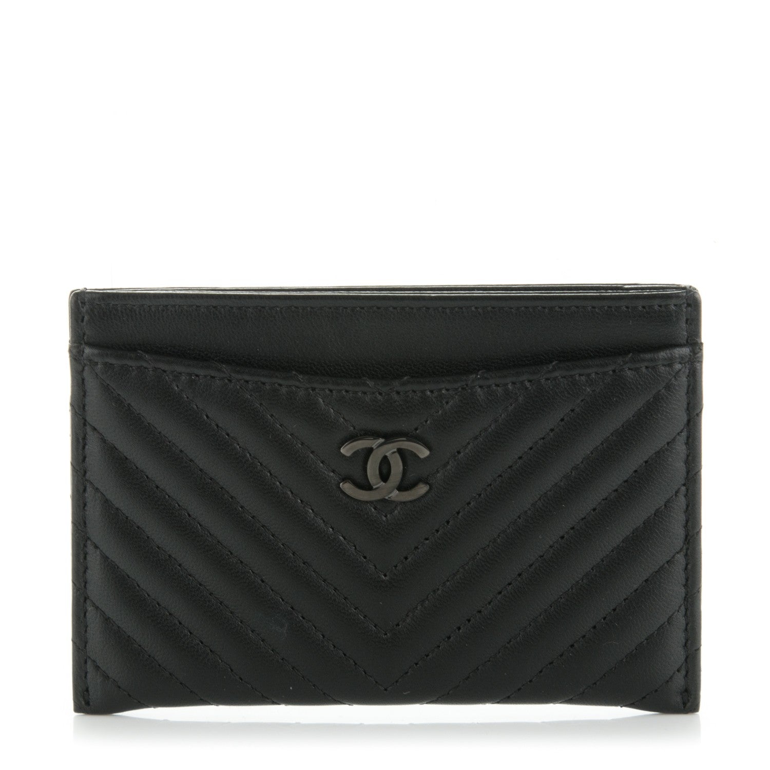 Chanel Lambskin Chevron Quilted Card Holder So Black 1 of 8