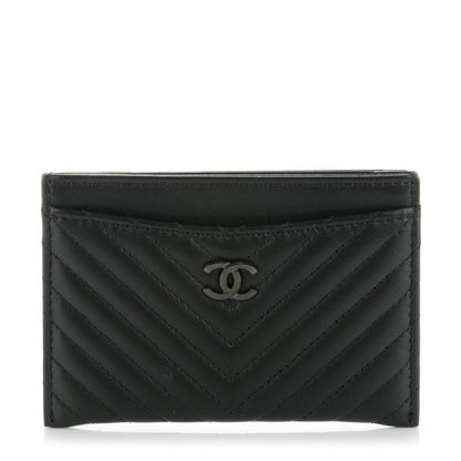 Chanel Lambskin Chevron Quilted Card Holder So Black 1 of 8