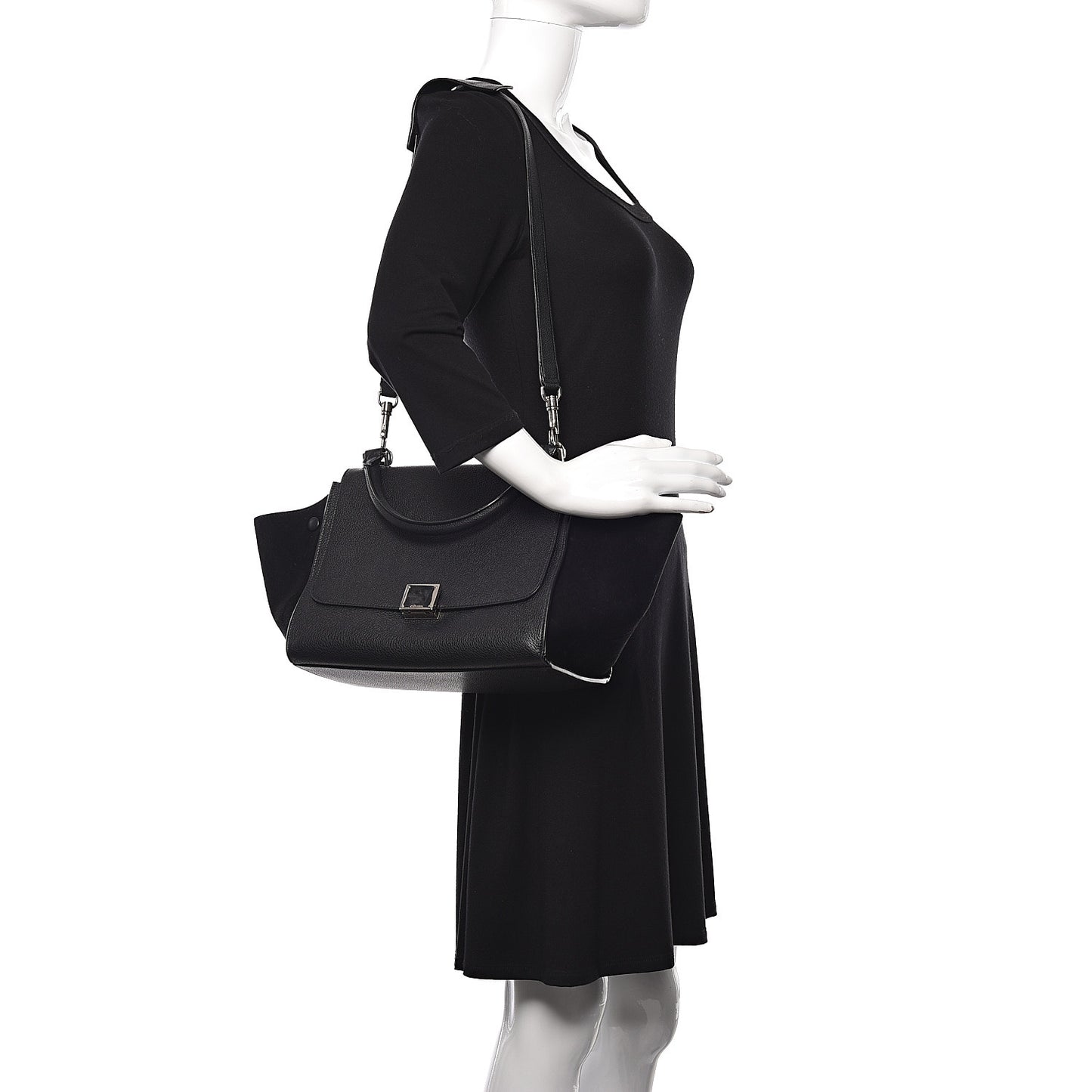 Drummed Calfskin Suede Small Trapeze Black