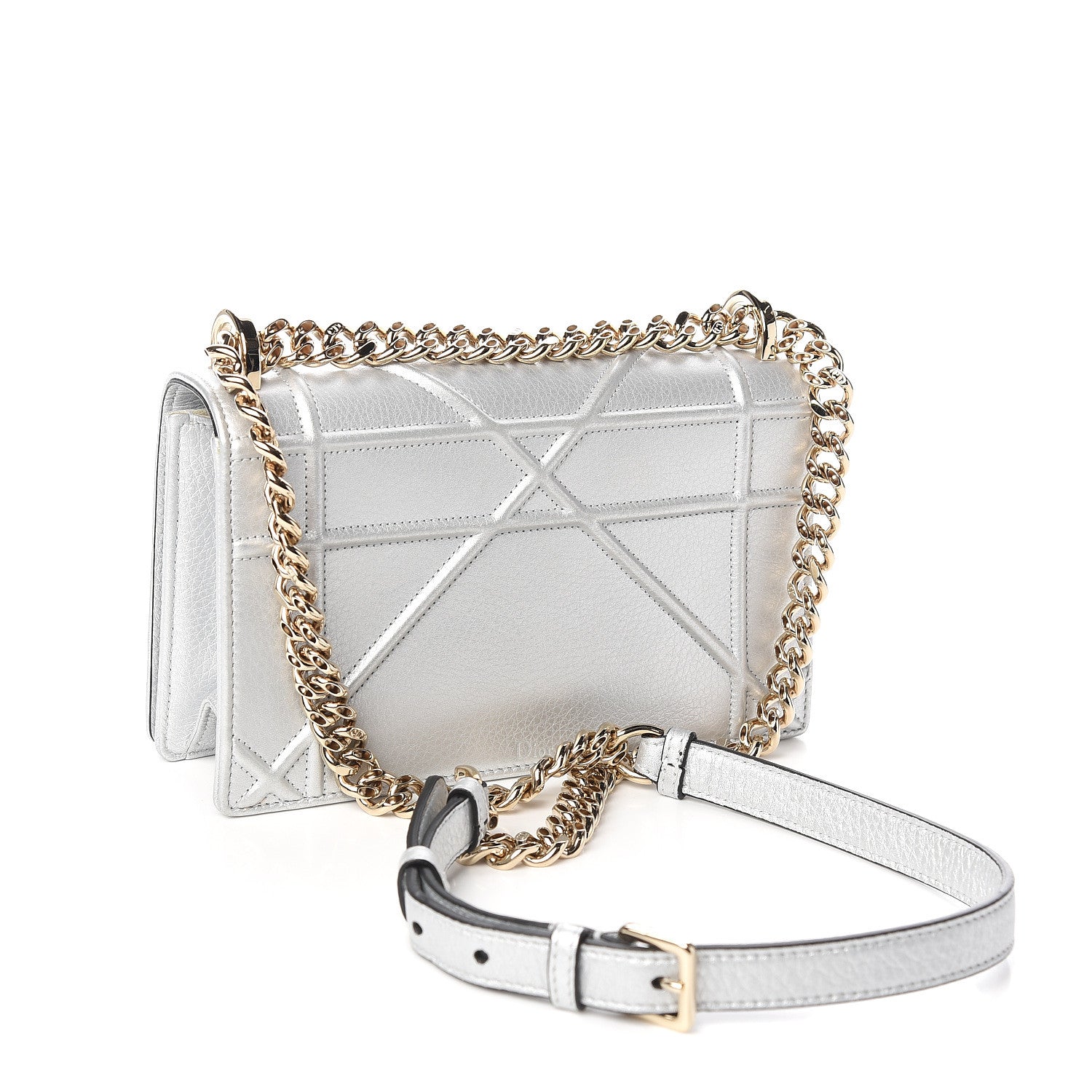 Christian Dior Metallic Grained Calfskin Small Diorama Flap Bag Silver 3 of 9