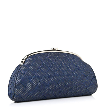 Chanel Lambskin Perforated Quilted Timeless Clutch Navy 2 of 4