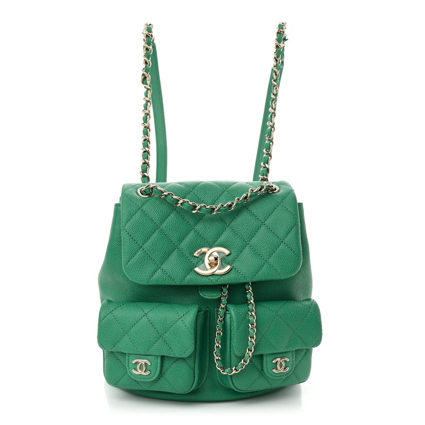 Caviar Quilted Medium Duma Pockets Drawstring Backpack Green