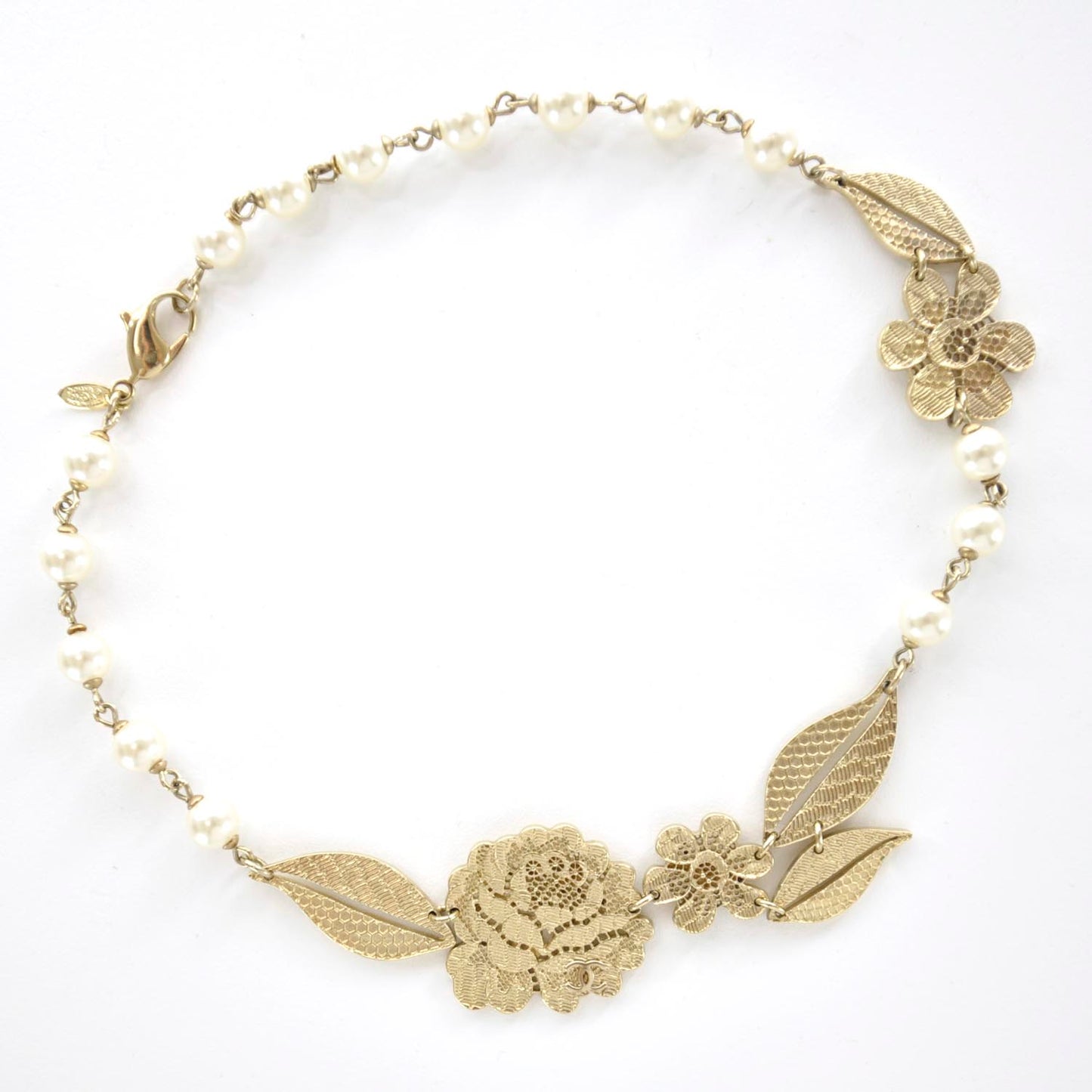 Gold Camellia Pearl Necklace