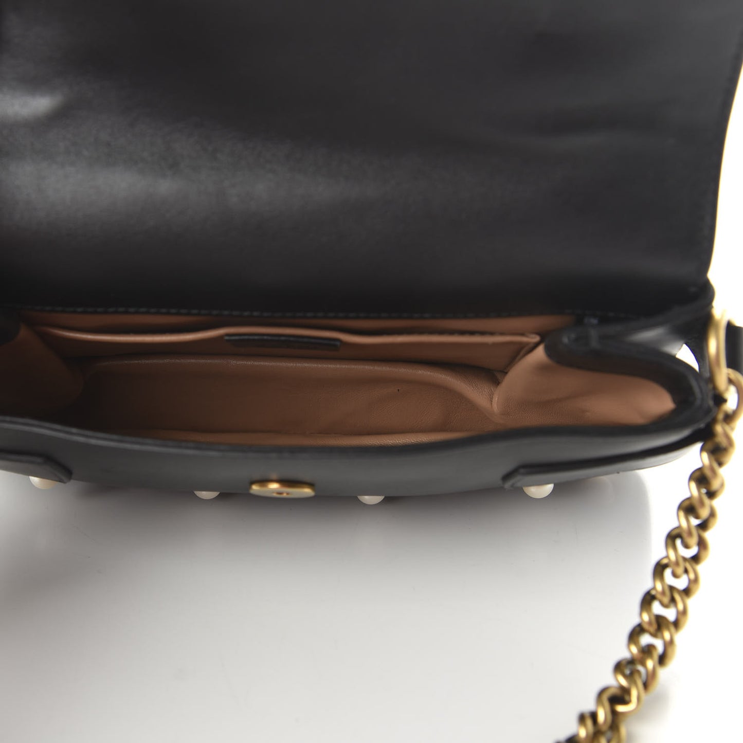 Nappa Pearl Studded Mini Queen Margaret Broadway Shoulder Bag Black
