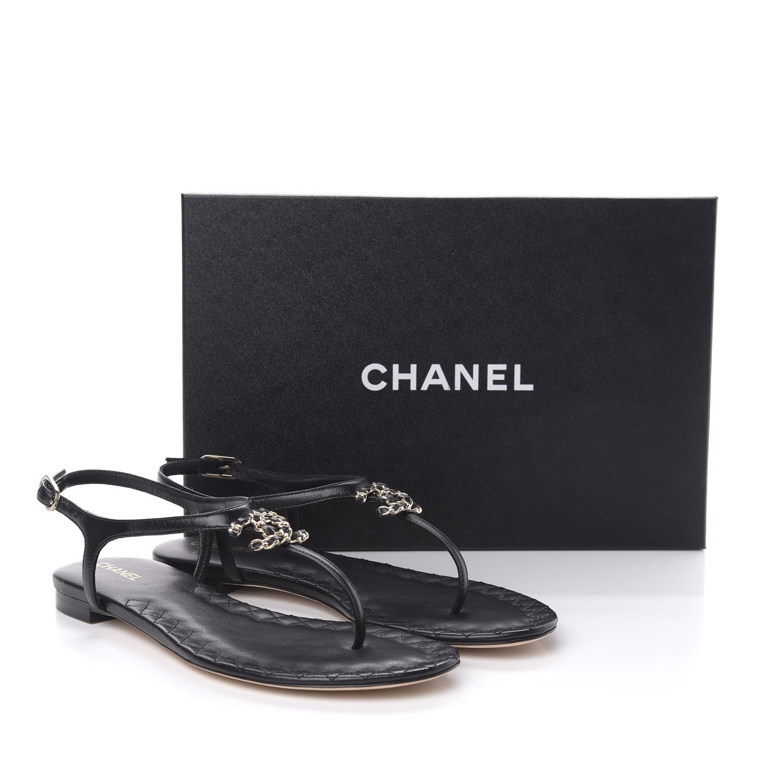 Chanel Lambskin Chain CC Logo Thong Sandals 37 Black 8 of 8