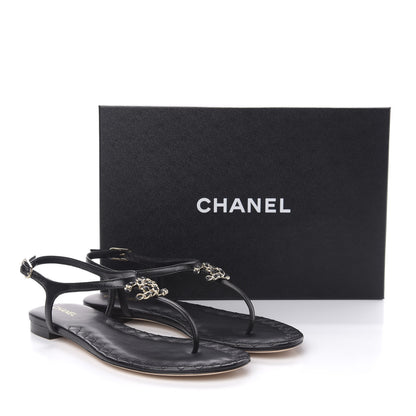 Chanel Lambskin Chain CC Logo Thong Sandals 37 Black 8 of 8