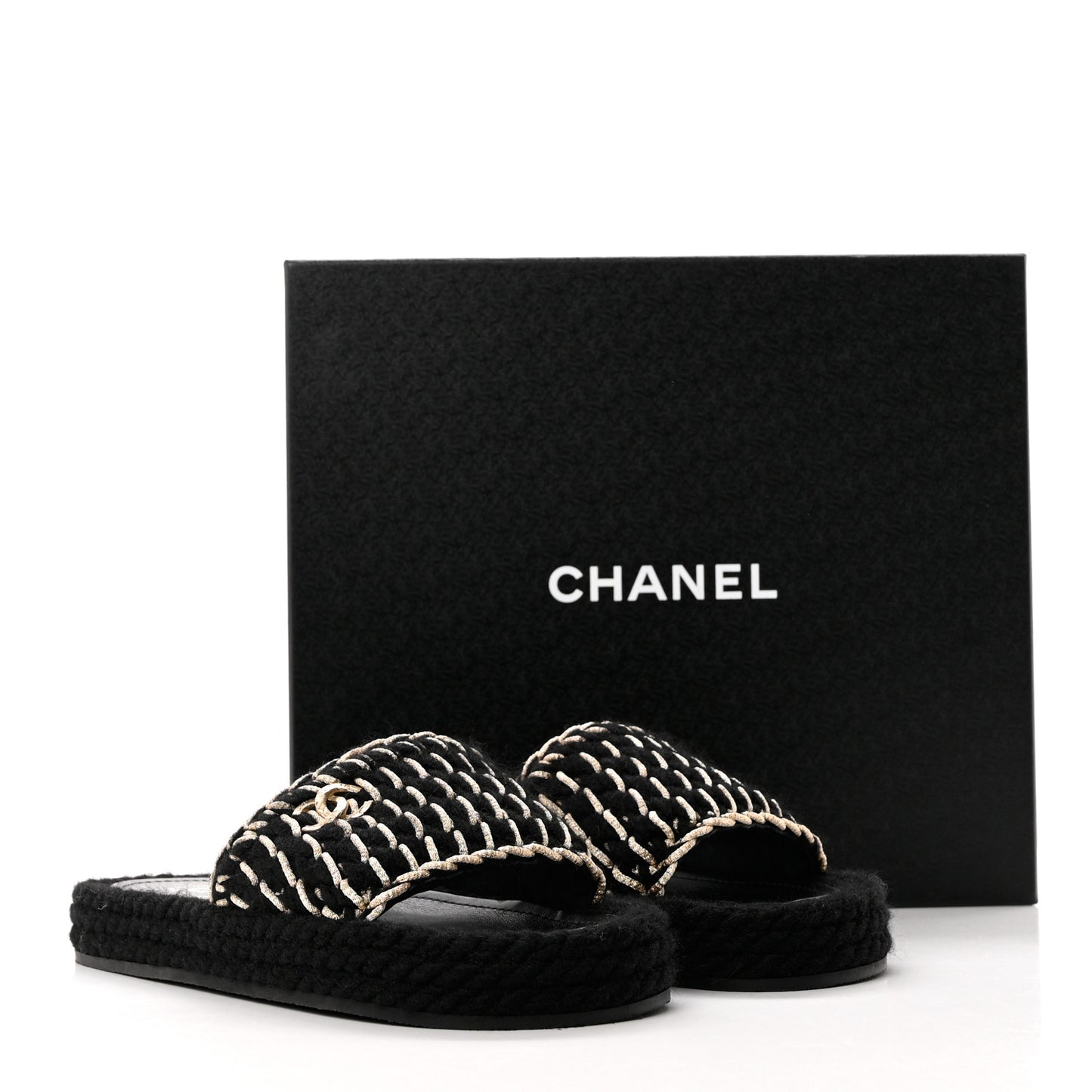 Braided Knit CC Mules 40 Black Gold