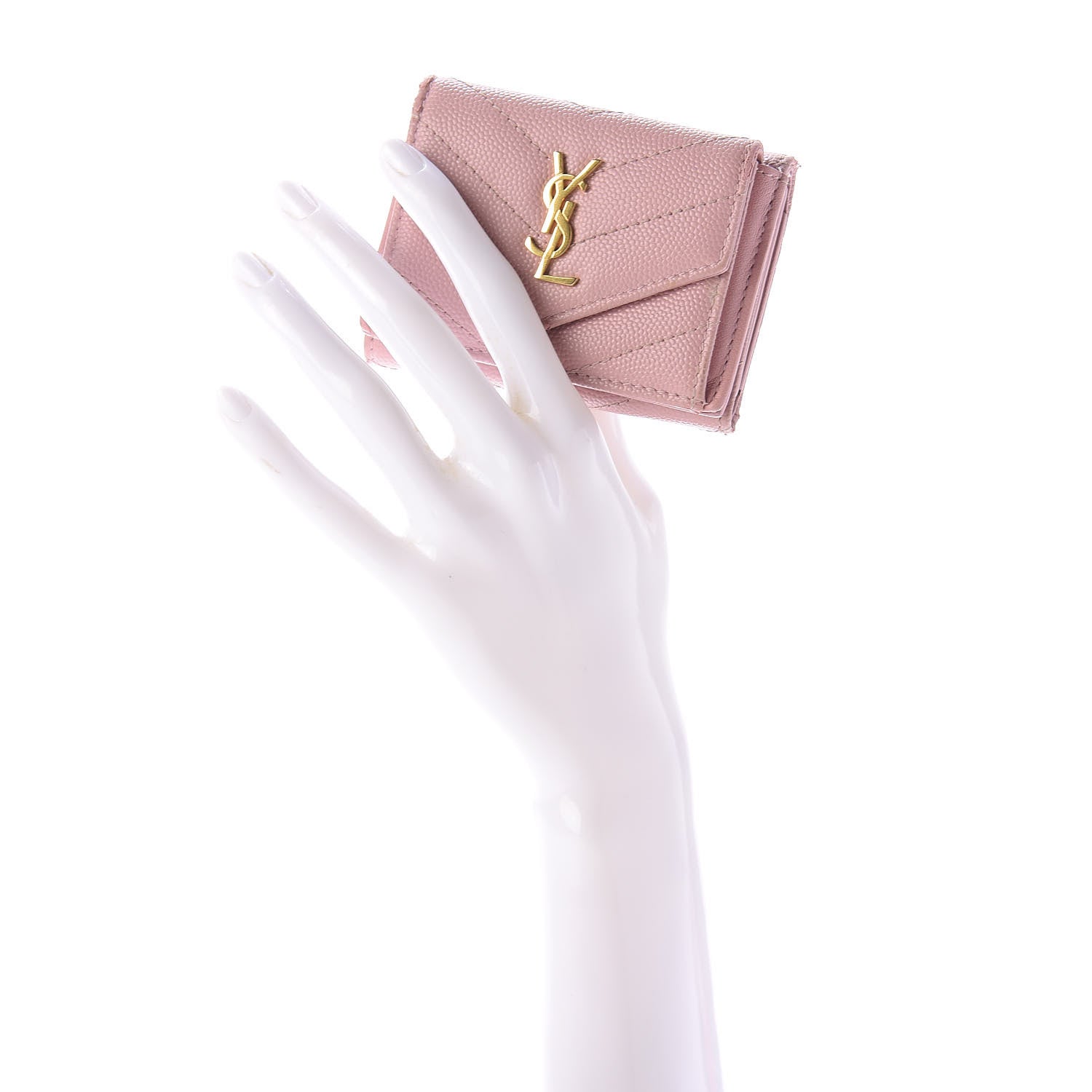 Saint Laurent Grain De Poudre Matelasse Chevron Monogram Tiny Wallet Tender Pink 2 of 10
