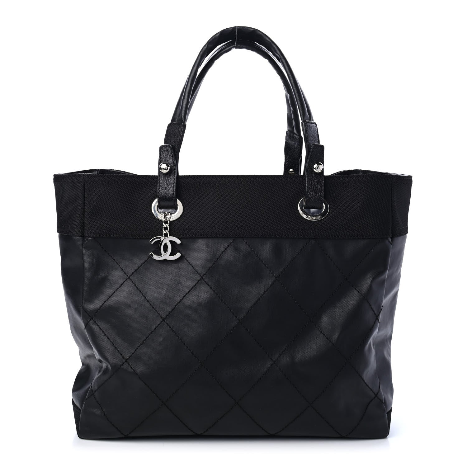 Chanel Coated Canvas Quilted Large Paris Biarritz Tote Black 1 of 4