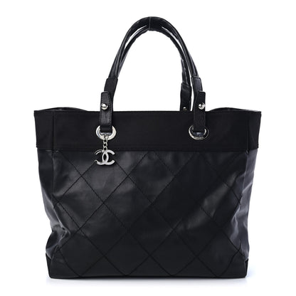 Chanel Coated Canvas Quilted Large Paris Biarritz Tote Black 1 of 4
