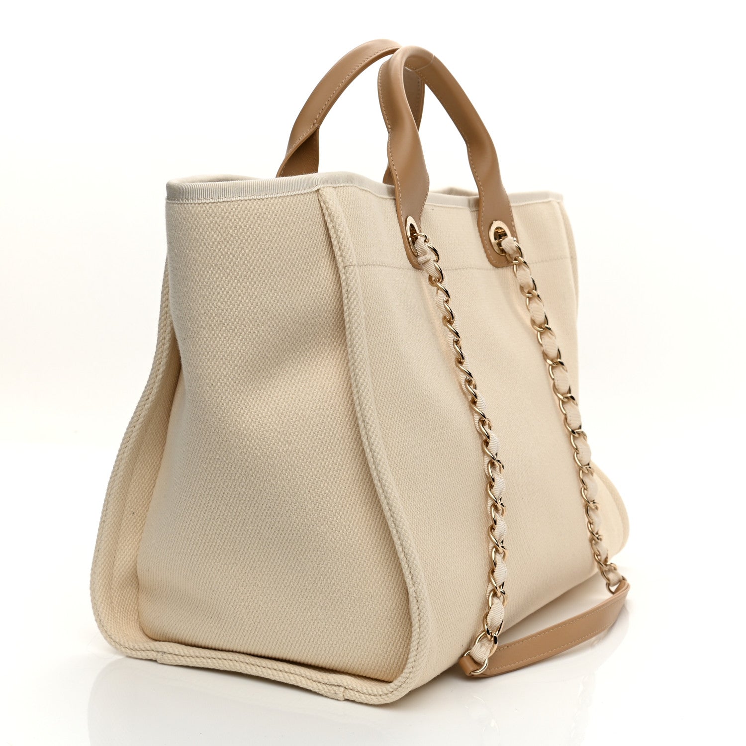 Chanel Canvas Pearl Medium Deauville Tote Ecru Beige 3 of 10