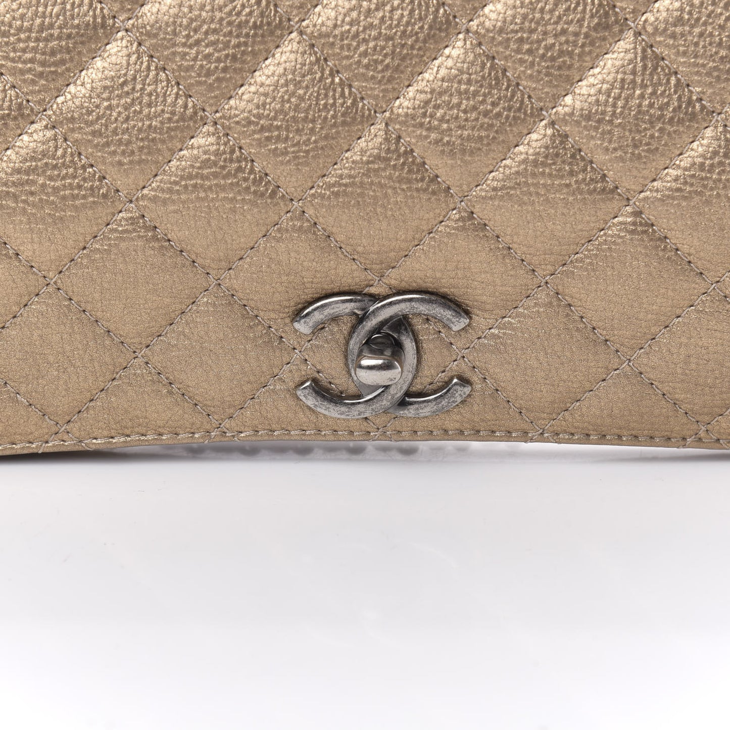 Metallic Calfskin Quilted Flap Clutch Light Bronze