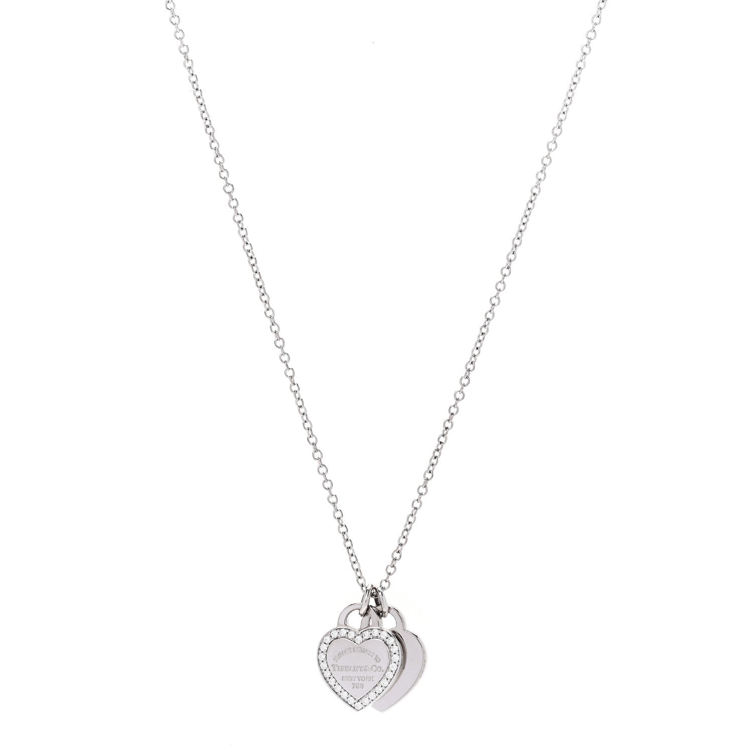 ヤマ　　ティファニー Tiffany 18K White Gold Diamond Mini Return To Tiffany Double Heart
