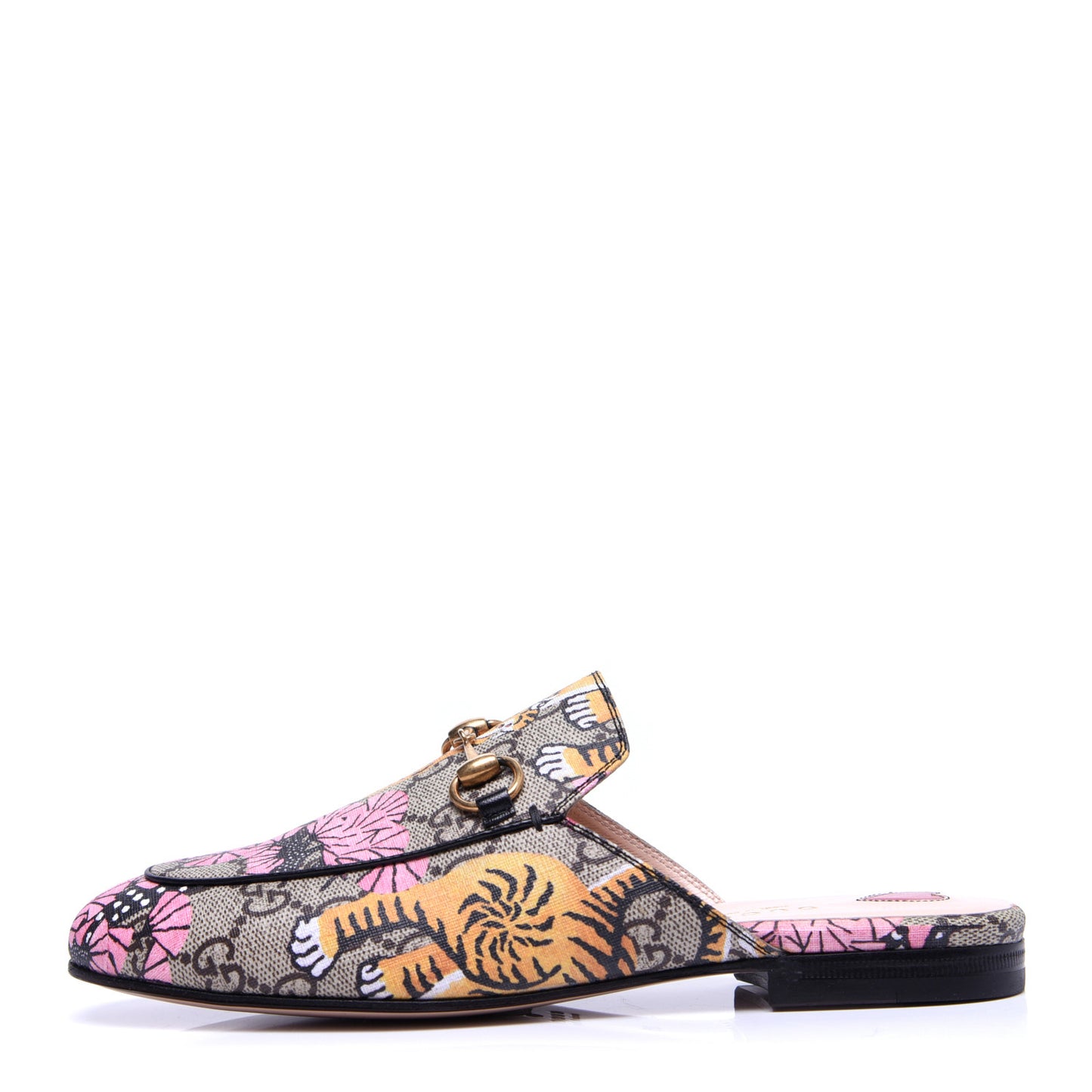 GG Supreme Monogram Bengal Womens Princetown Slippers 35 Beige Crop Pink
