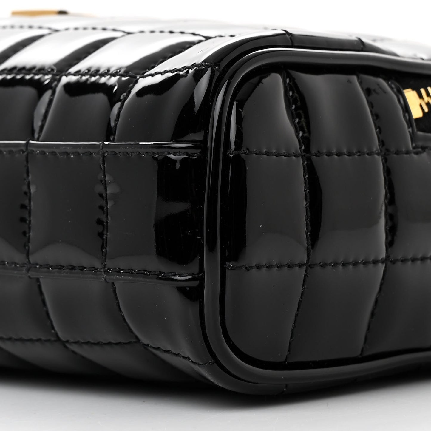 Patent Calfskin Carre Quilted Cassandre Mini Camera Bag Black