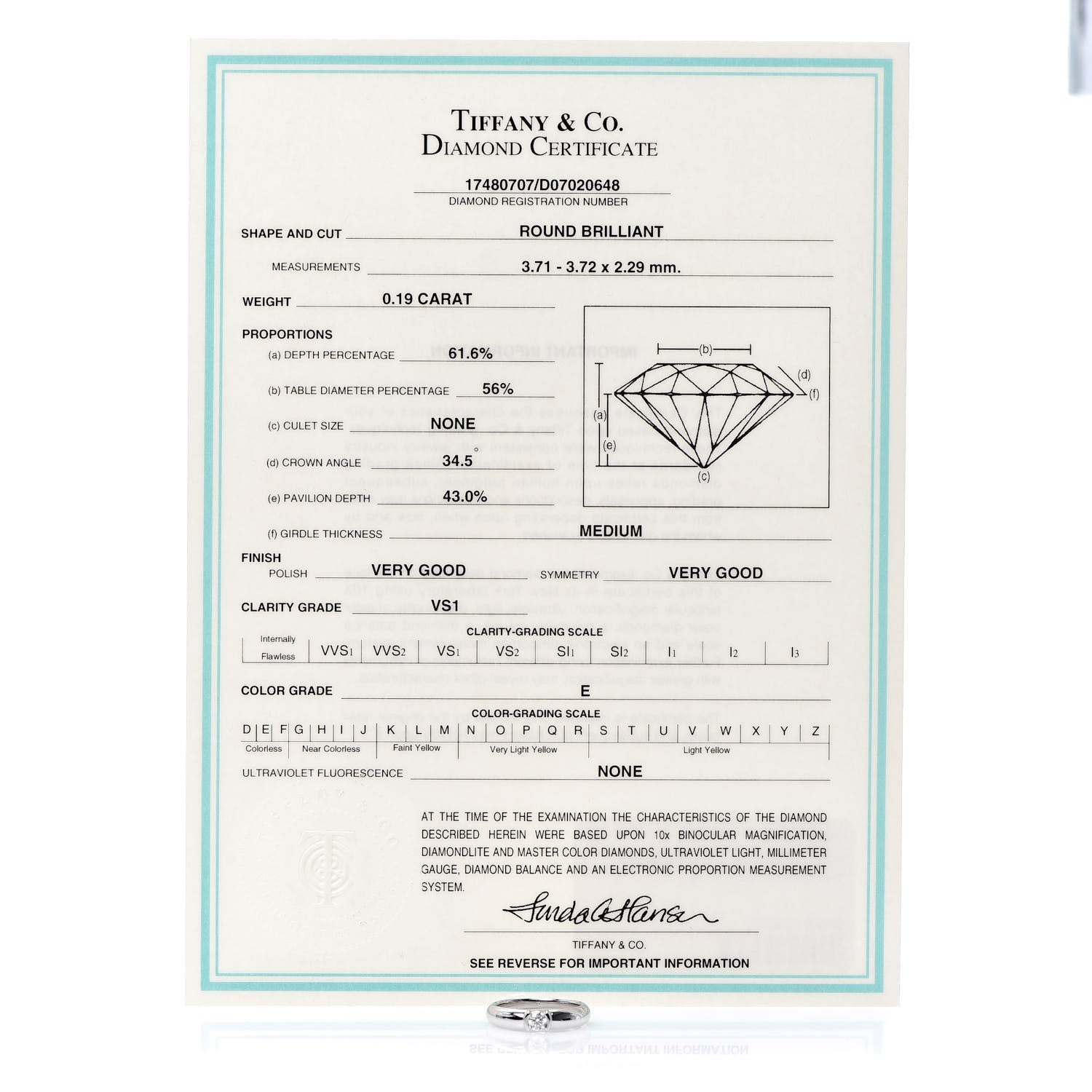 Tiffany Platinum Diamond .19ct Etoile Solitaire Ring 53 6.25 6 of 6