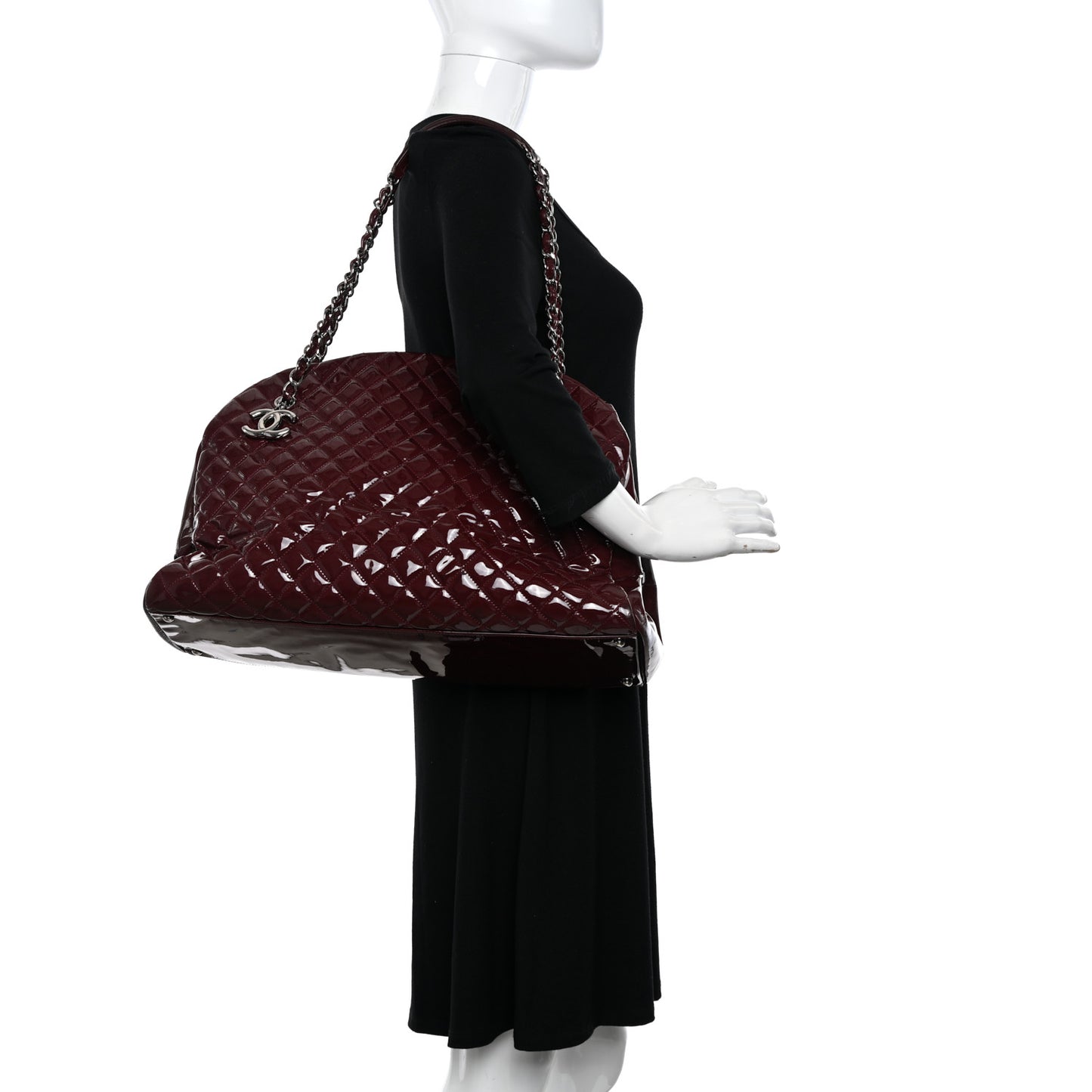 Patent Quilted Maxi Just Mademoiselle Bowling Bag Burgundy