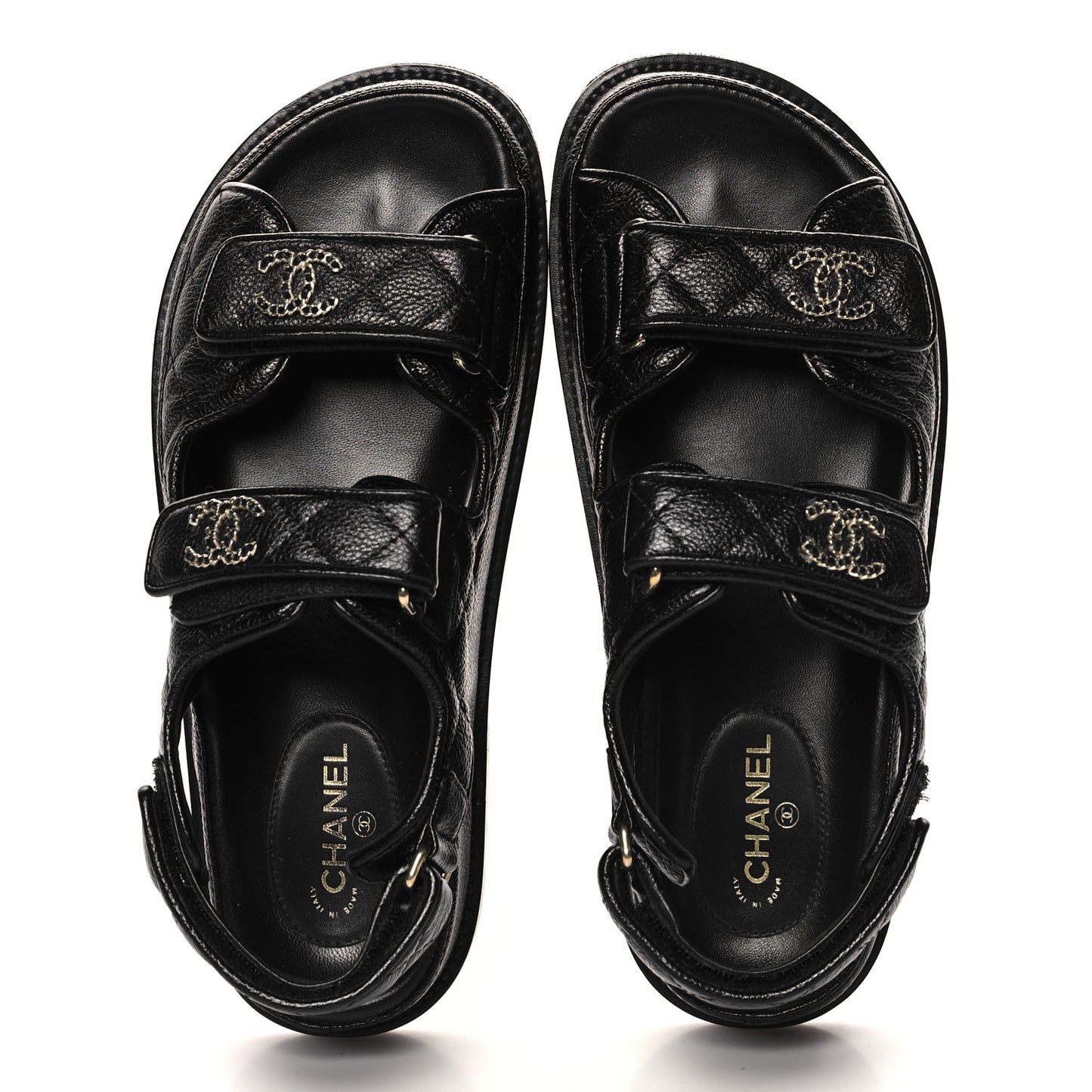 Grained Calfskin Velcro Dad Sandals 37 Black